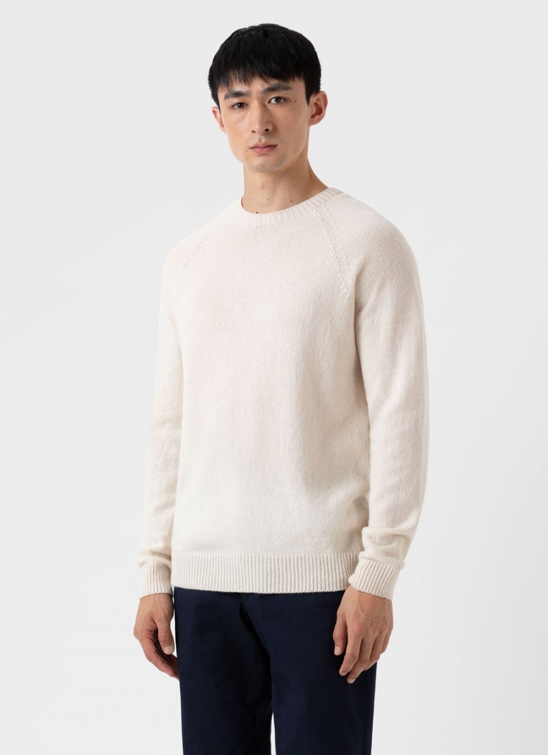 Ecru Sunspel Lambswool Crew Neck Jumper | 40265-CTIX | USA