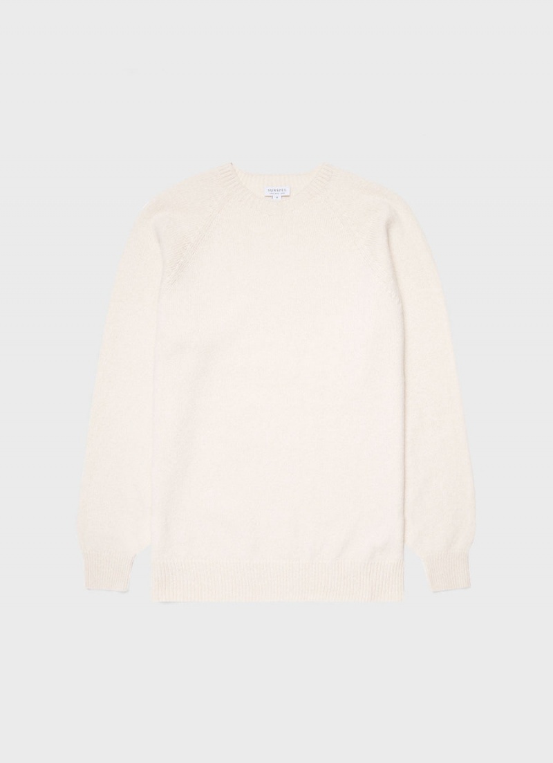 Ecru Sunspel Lambswool Crew Neck Jumper | 40265-CTIX | USA