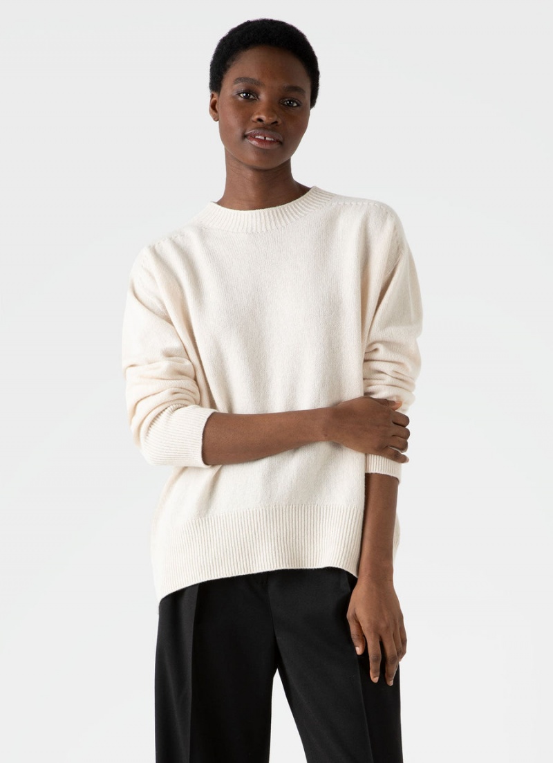 Ecru Sunspel Lambswool Crewneck Jumper | 10649-PBLF | USA