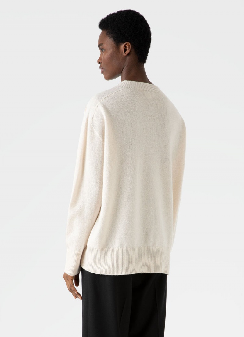 Ecru Sunspel Lambswool Crewneck Jumper | 10649-PBLF | USA