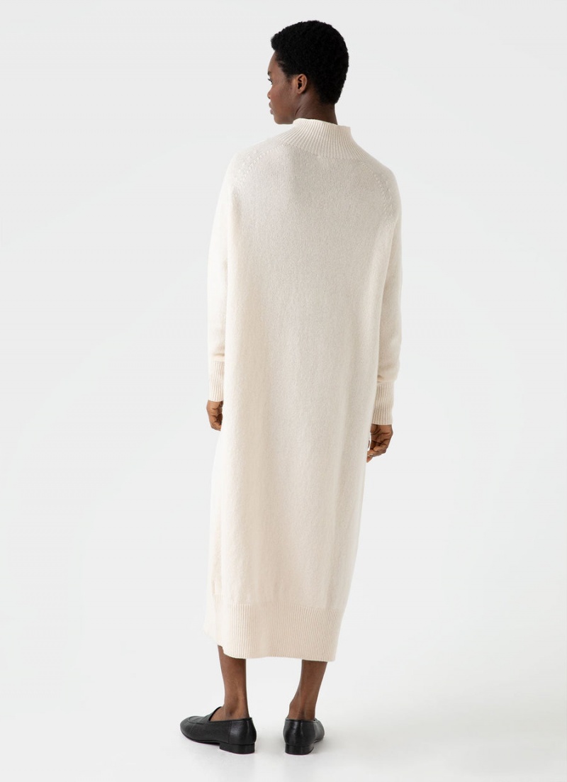 Ecru Sunspel Lambswool Funnel Neck Dress | 18509-BPHS | USA