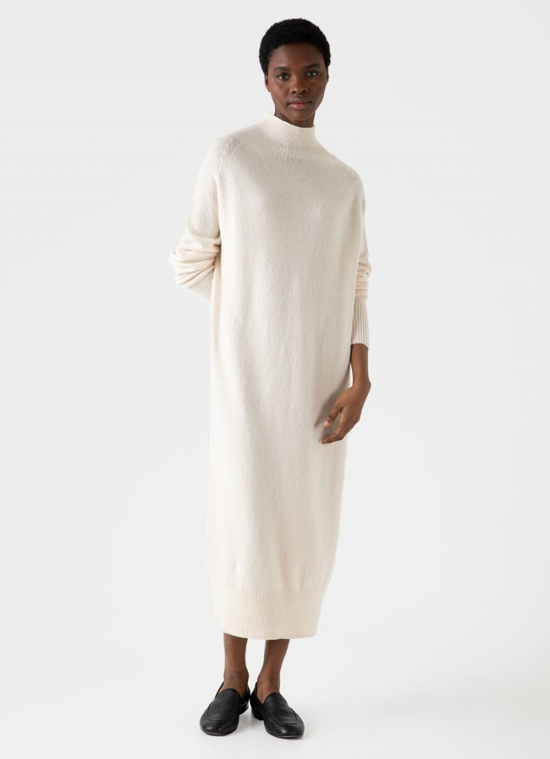 Ecru Sunspel Lambswool Funnel Neck Dress | 18509-BPHS | USA