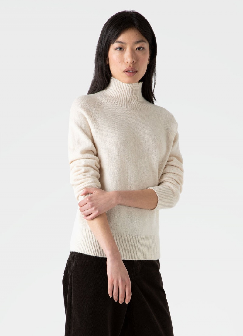 Ecru Sunspel Lambswool Funnel Neck Jumper | 72485-DTYN | USA