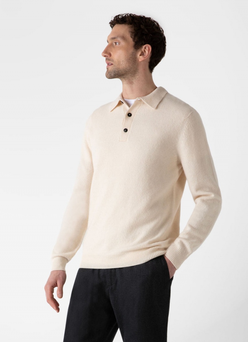 Ecru Sunspel Lambswool Polo Shirt | 07415-QCIE | USA