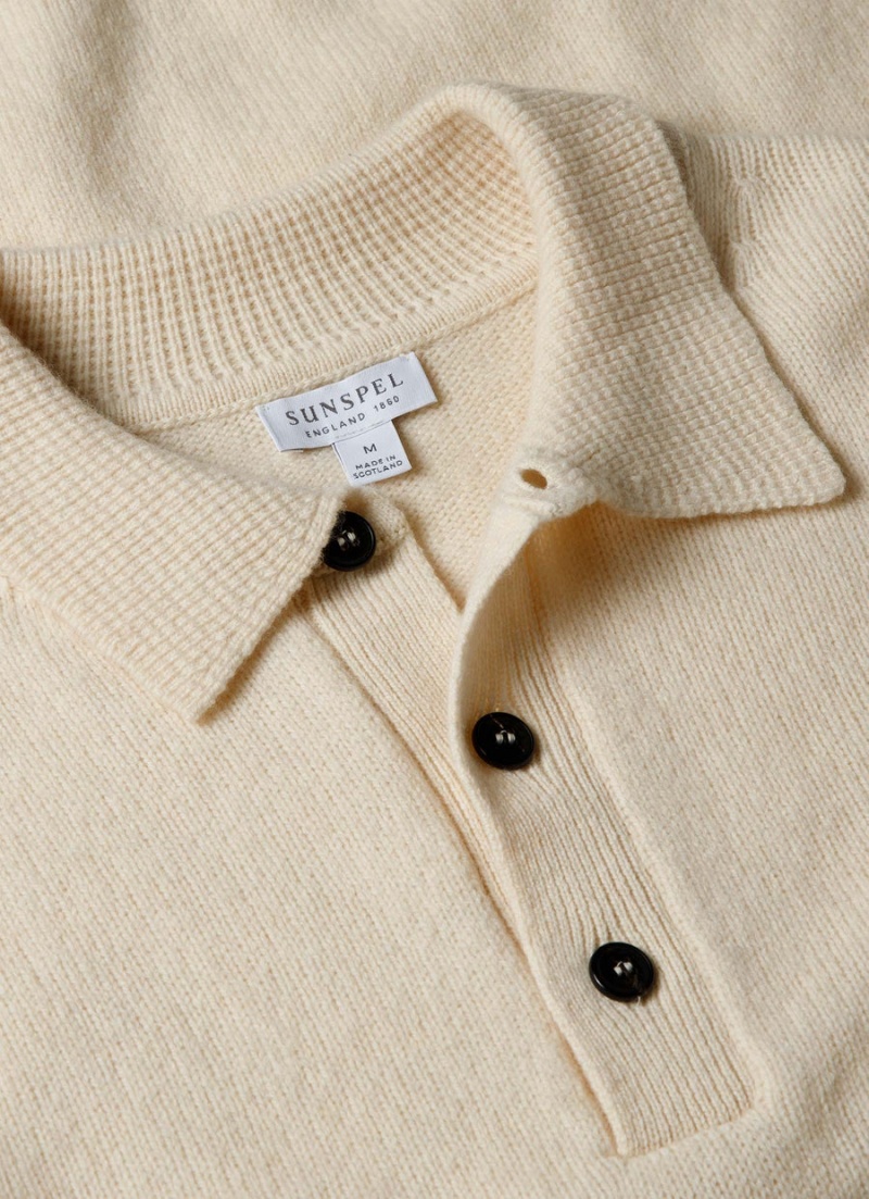 Ecru Sunspel Lambswool Polo Shirt | 07415-QCIE | USA