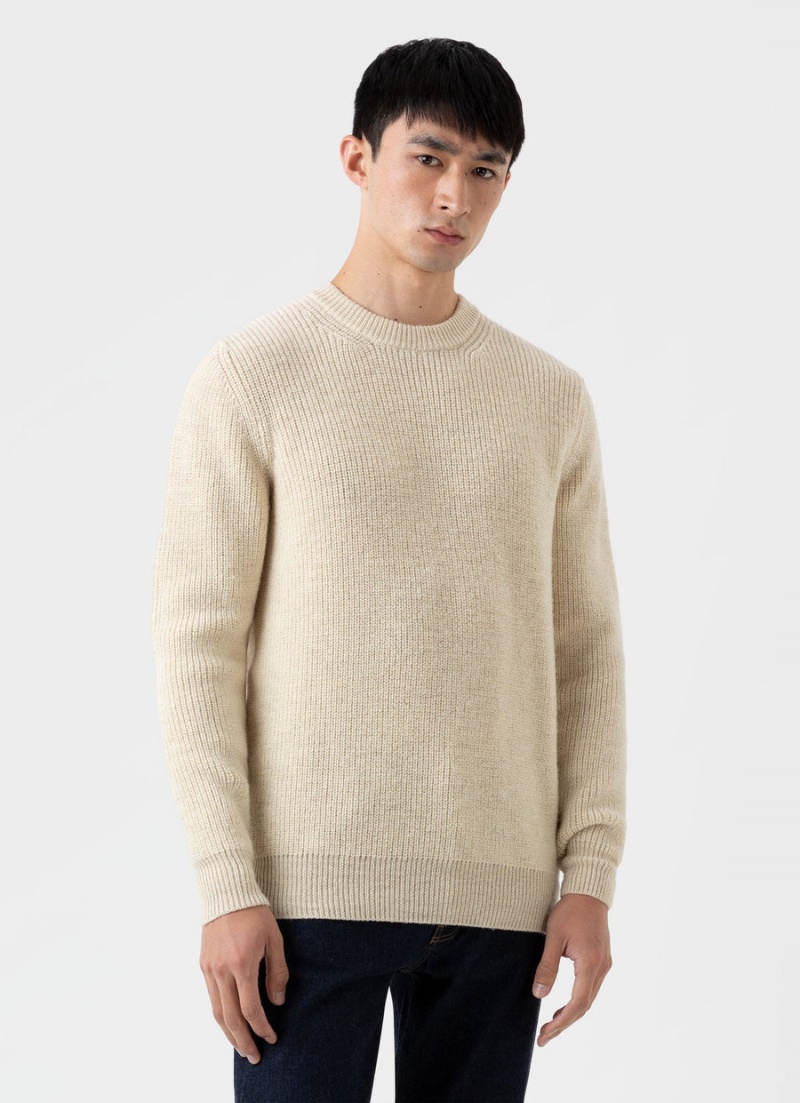 Ecru Sunspel Luxury British Wool Jumper | 08129-PLWC | USA