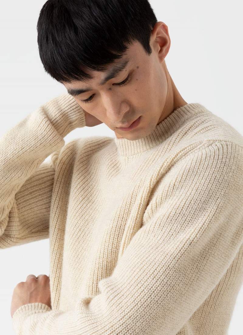 Ecru Sunspel Luxury British Wool Jumper | 08129-PLWC | USA