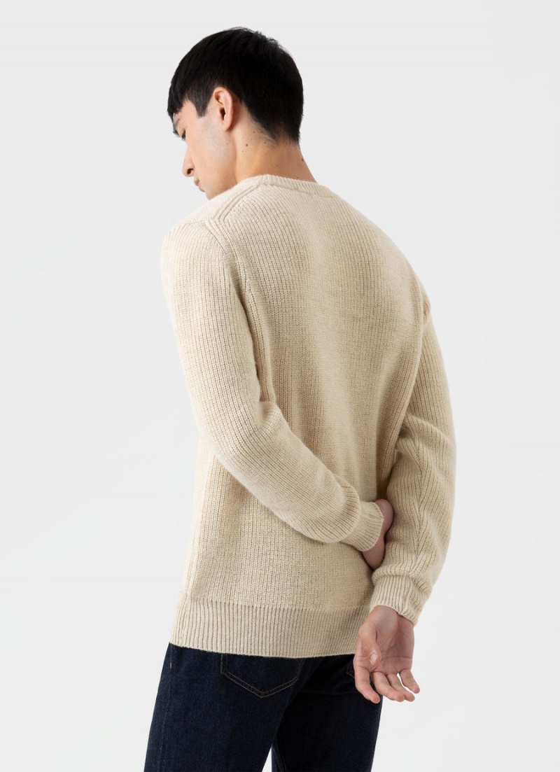 Ecru Sunspel Luxury British Wool Jumper | 08129-PLWC | USA