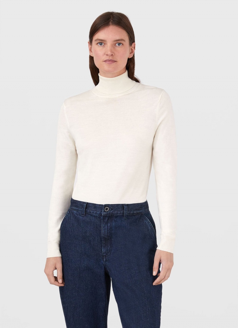 Ecru Sunspel Merino Silk Roll Neck Jumper | 21538-MZKO | USA