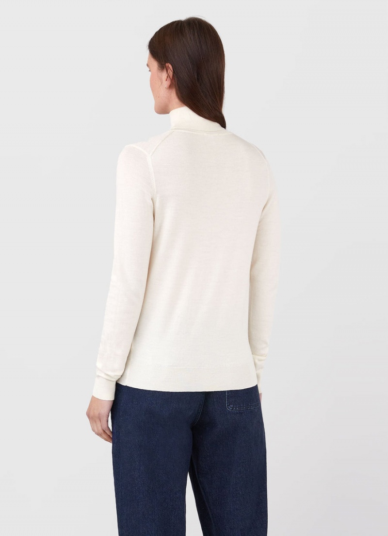 Ecru Sunspel Merino Silk Roll Neck Jumper | 21538-MZKO | USA