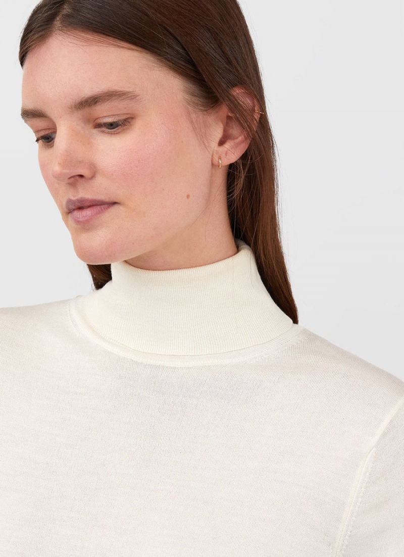 Ecru Sunspel Merino Silk Roll Neck Jumper | 21538-MZKO | USA