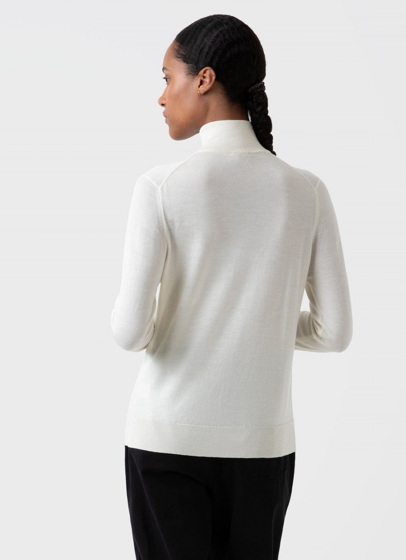 Ecru Sunspel Merino Silk Zip Neck Jumper | 39160-IBUO | USA