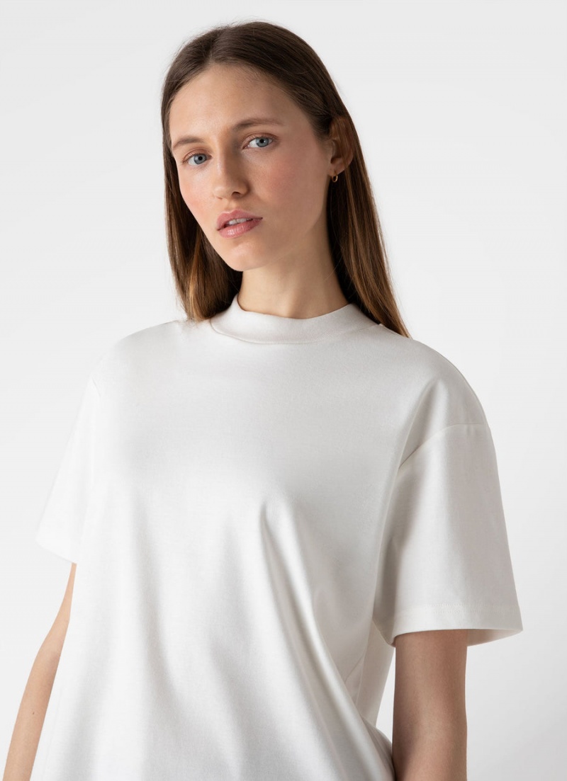 Ecru Sunspel Mock Neck Heavyweight T-shirt | 05461-PGTW | USA