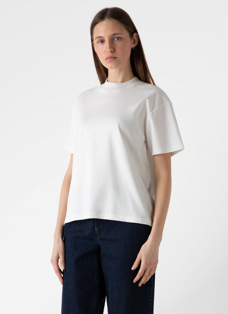 Ecru Sunspel Mock Neck Heavyweight T-shirt | 05461-PGTW | USA