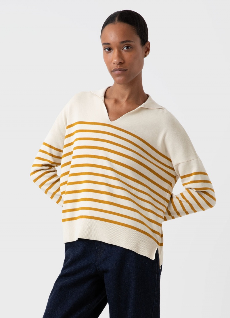 Ecru Sunspel Open Neck Jumper | 45160-RBIK | USA