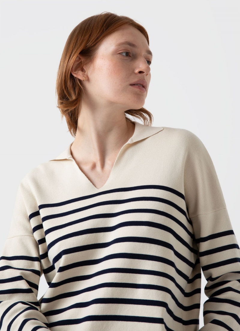 Ecru Sunspel Open Neck Jumper | 54720-TFRY | USA