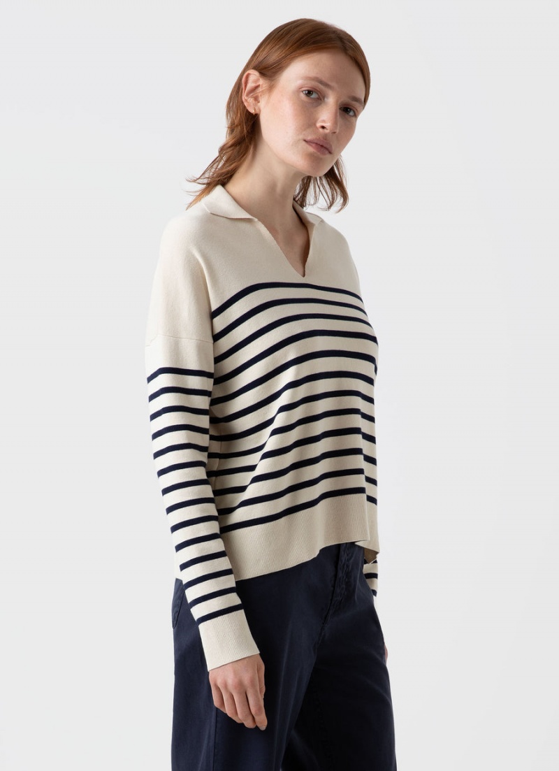 Ecru Sunspel Open Neck Jumper | 54720-TFRY | USA