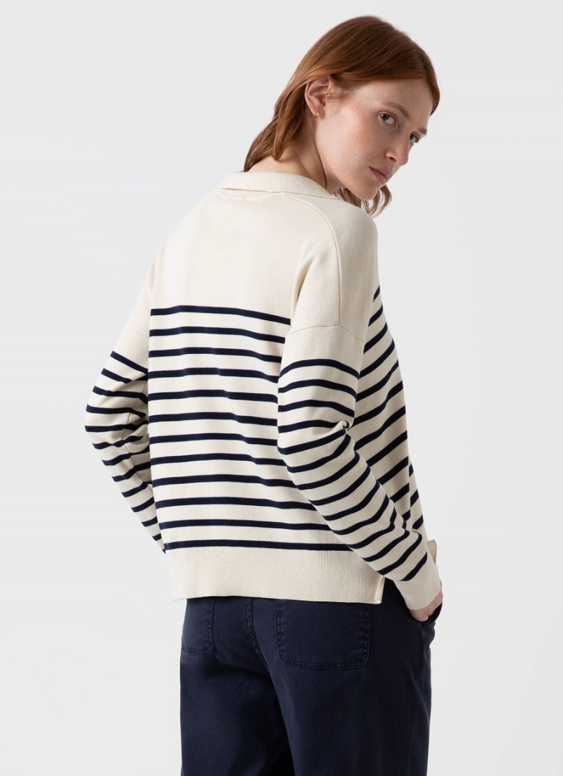 Ecru Sunspel Open Neck Jumper | 54720-TFRY | USA