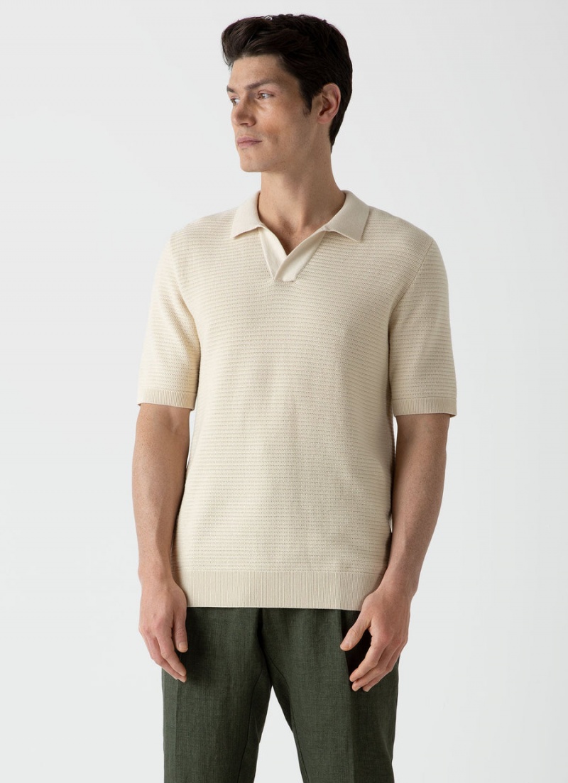 Ecru Sunspel Open Textured Polo Shirt | 62709-ZBPT | USA