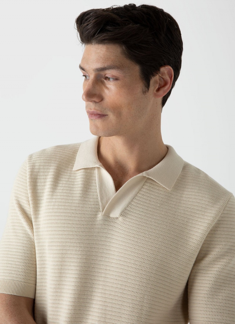 Ecru Sunspel Open Textured Polo Shirt | 62709-ZBPT | USA