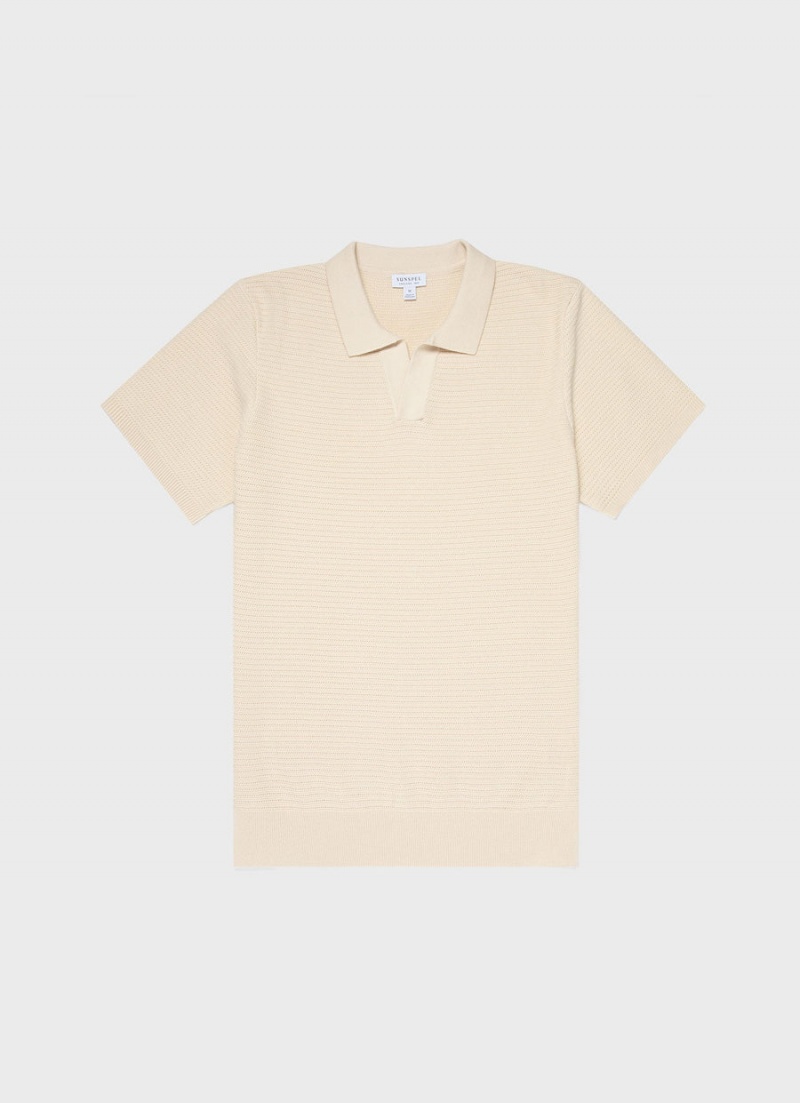 Ecru Sunspel Open Textured Polo Shirt | 62709-ZBPT | USA