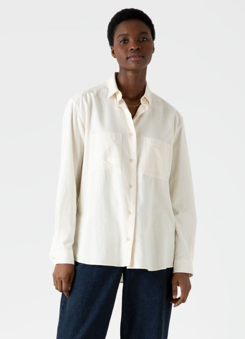 Ecru Sunspel Oversized Flannel Shirt | 74350-KHXU | USA