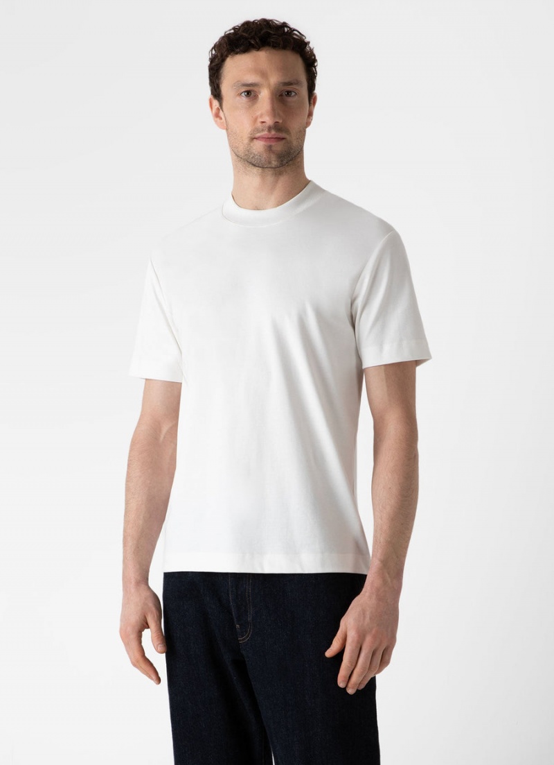 Ecru Sunspel Relaxed Fit Heavyweight T-shirt | 54029-TZSK | USA