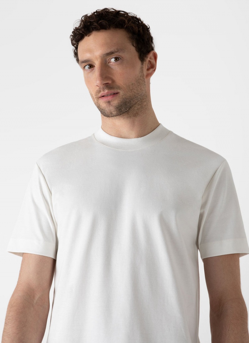 Ecru Sunspel Relaxed Fit Heavyweight T-shirt | 54029-TZSK | USA