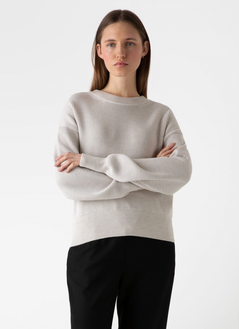 Ecru Sunspel Ribbed Crew Neck Jumper | 52718-PHEZ | USA