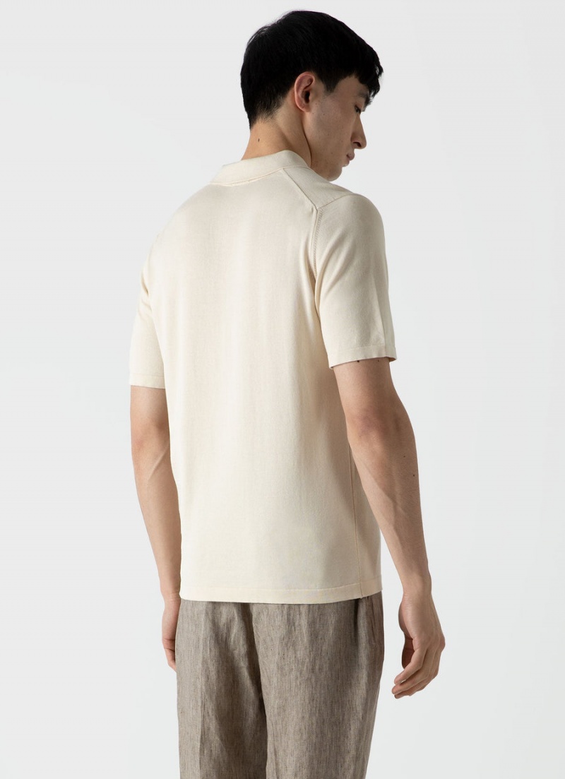 Ecru Sunspel Sea Island Cotton Polo Shirt | 32765-OMAJ | USA