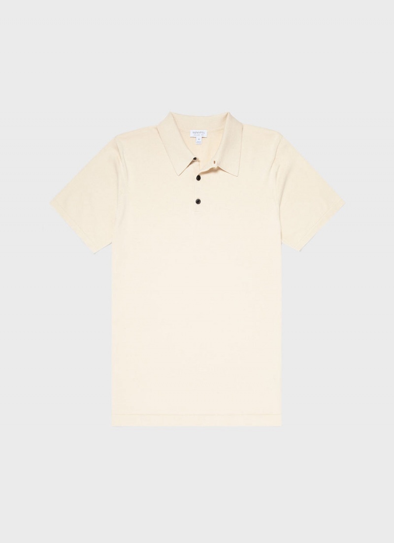 Ecru Sunspel Sea Island Cotton Polo Shirt | 32765-OMAJ | USA