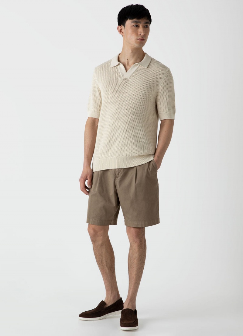 Ecru Sunspel Sunspel x MR PORTER Mesh Knit Polo | 95470-YZON | USA