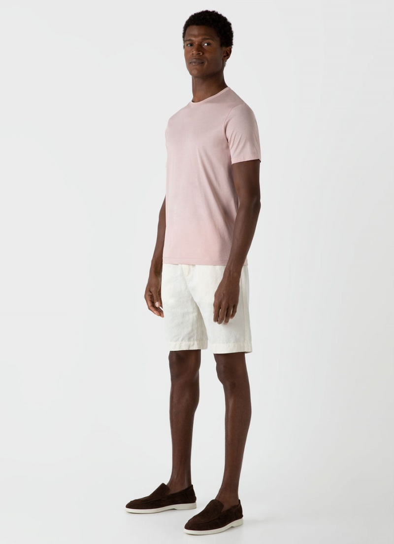 Ecru Sunspel Undyed Cotton Linen Drawstring Shorts | 68159-SXHV | USA