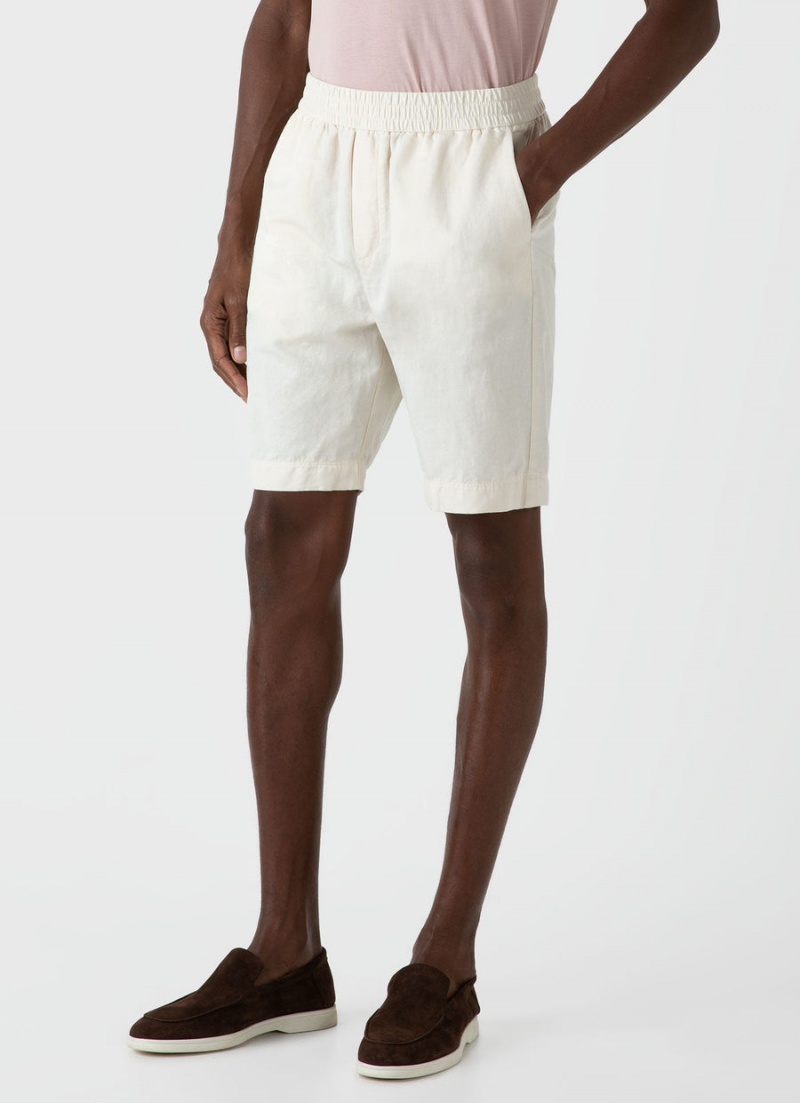 Ecru Sunspel Undyed Cotton Linen Drawstring Shorts | 68159-SXHV | USA