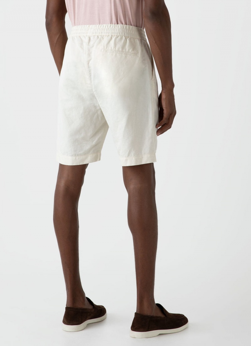 Ecru Sunspel Undyed Cotton Linen Drawstring Shorts | 68159-SXHV | USA