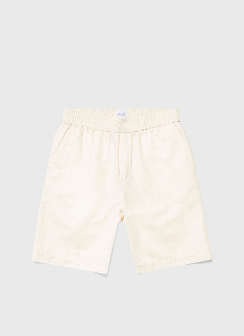 Ecru Sunspel Undyed Cotton Linen Drawstring Shorts | 68159-SXHV | USA