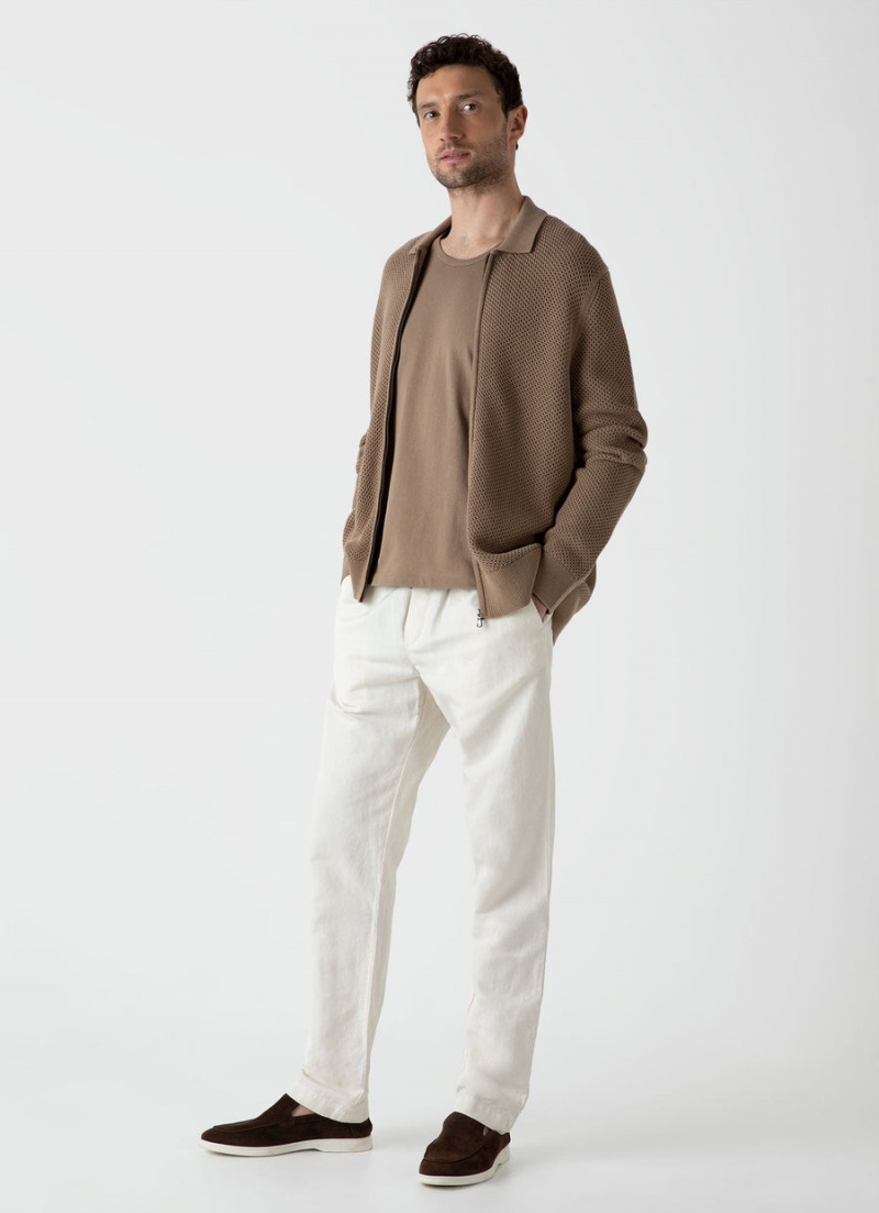 Ecru Sunspel Undyed Cotton Linen Drawstring Trouser | 61472-MLWI | USA