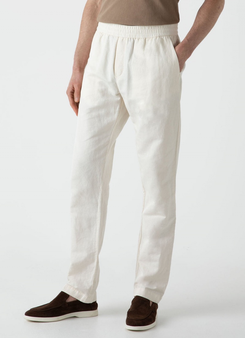 Ecru Sunspel Undyed Cotton Linen Drawstring Trouser | 61472-MLWI | USA