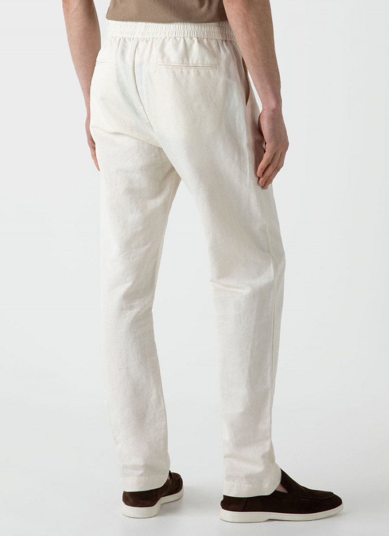 Ecru Sunspel Undyed Cotton Linen Drawstring Trouser | 61472-MLWI | USA