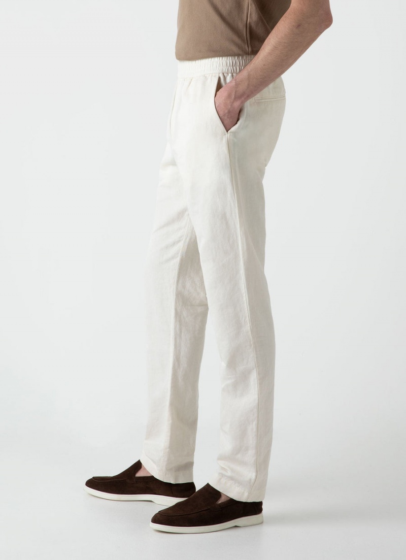 Ecru Sunspel Undyed Cotton Linen Drawstring Trouser | 61472-MLWI | USA