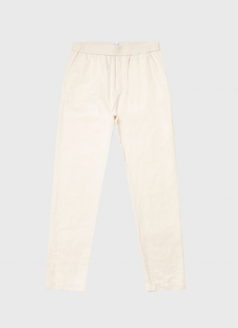 Ecru Sunspel Undyed Cotton Linen Drawstring Trouser | 61472-MLWI | USA