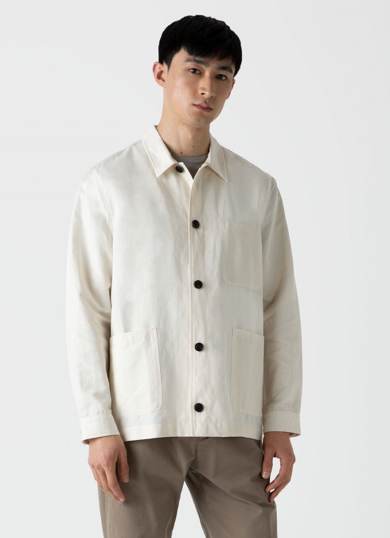 Ecru Sunspel Undyed Cotton Linen Twin Pocket Jacket | 61349-MXVY | USA