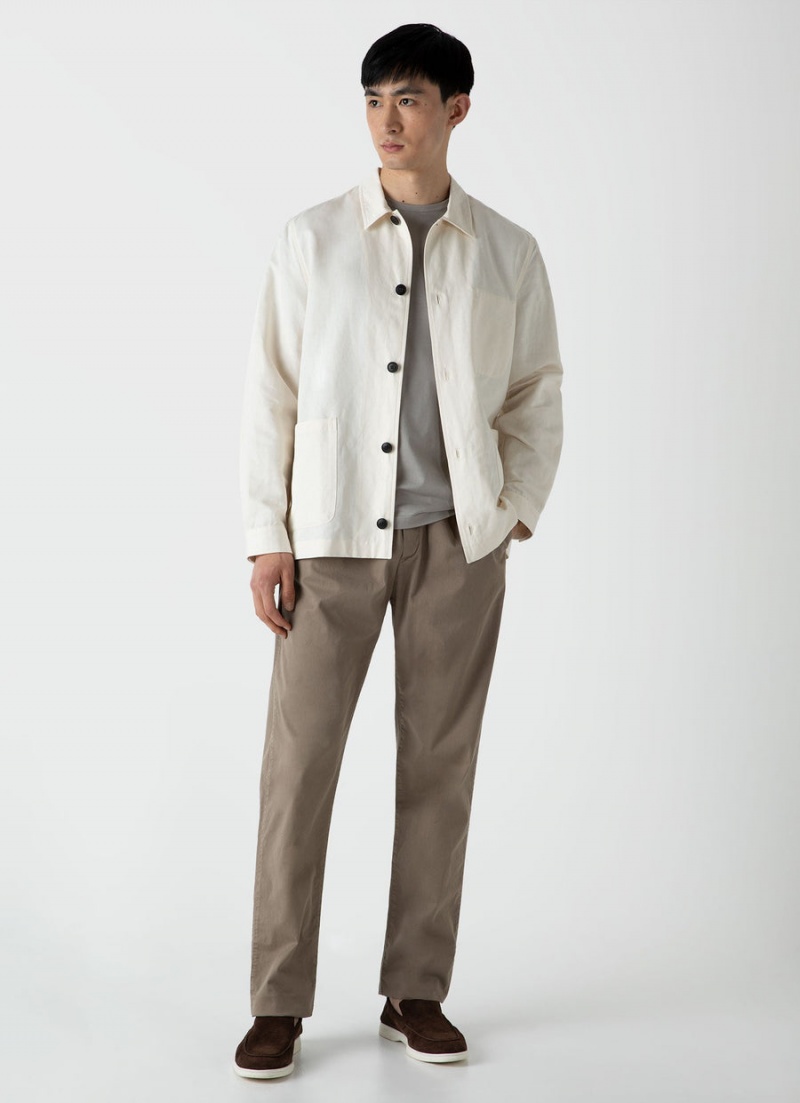 Ecru Sunspel Undyed Cotton Linen Twin Pocket Jacket | 61349-MXVY | USA