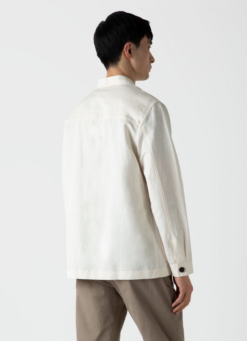 Ecru Sunspel Undyed Cotton Linen Twin Pocket Jacket | 61349-MXVY | USA