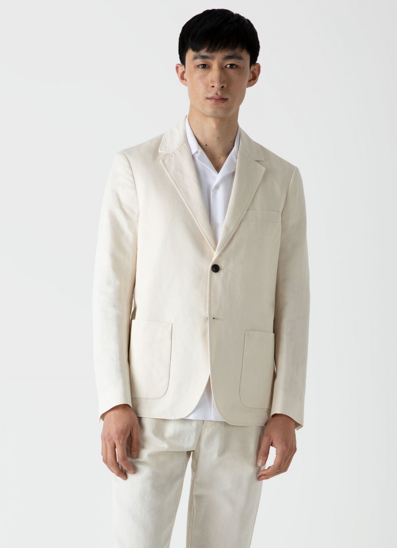 Ecru Sunspel Undyed Cotton Linen Unstructured Blazer | 49875-MWPG | USA