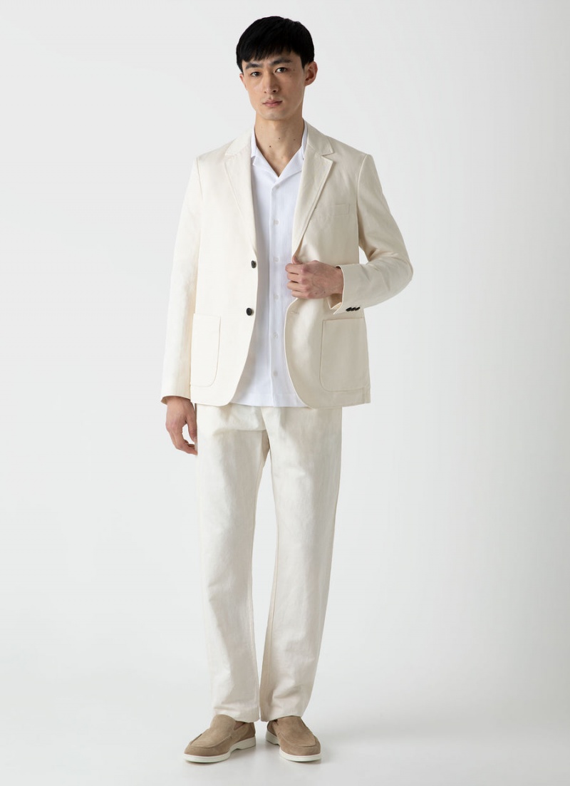 Ecru Sunspel Undyed Cotton Linen Unstructured Blazer | 49875-MWPG | USA