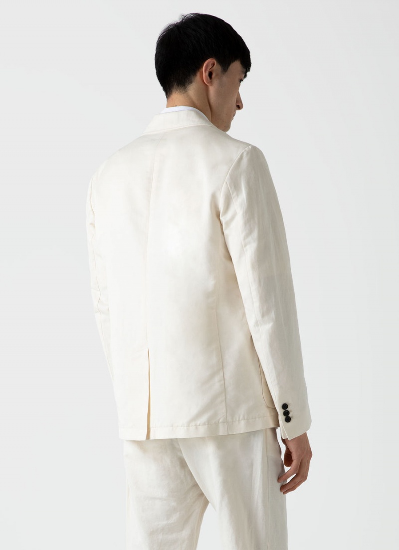 Ecru Sunspel Undyed Cotton Linen Unstructured Blazer | 49875-MWPG | USA