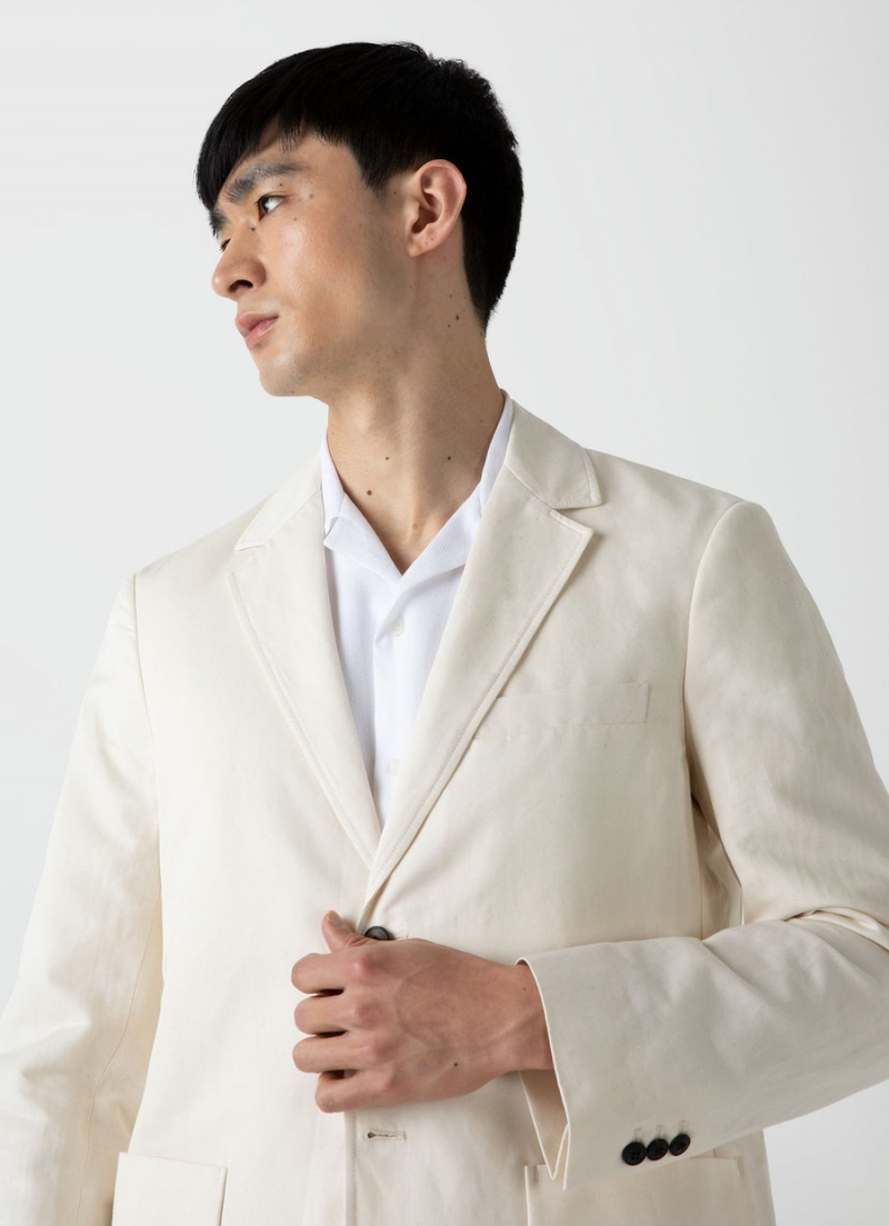 Ecru Sunspel Undyed Cotton Linen Unstructured Blazer | 49875-MWPG | USA