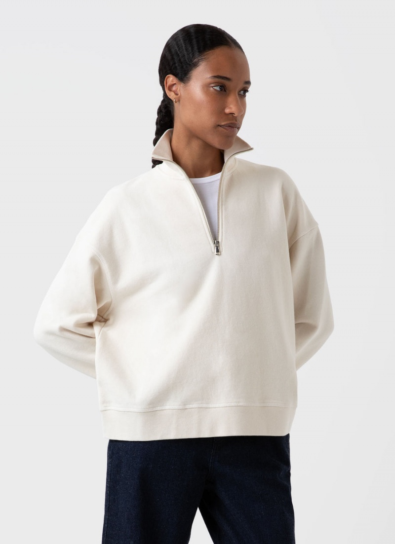 Ecru Sunspel Undyed Half Zip Loopback Sweatshirt | 06847-SQUK | USA