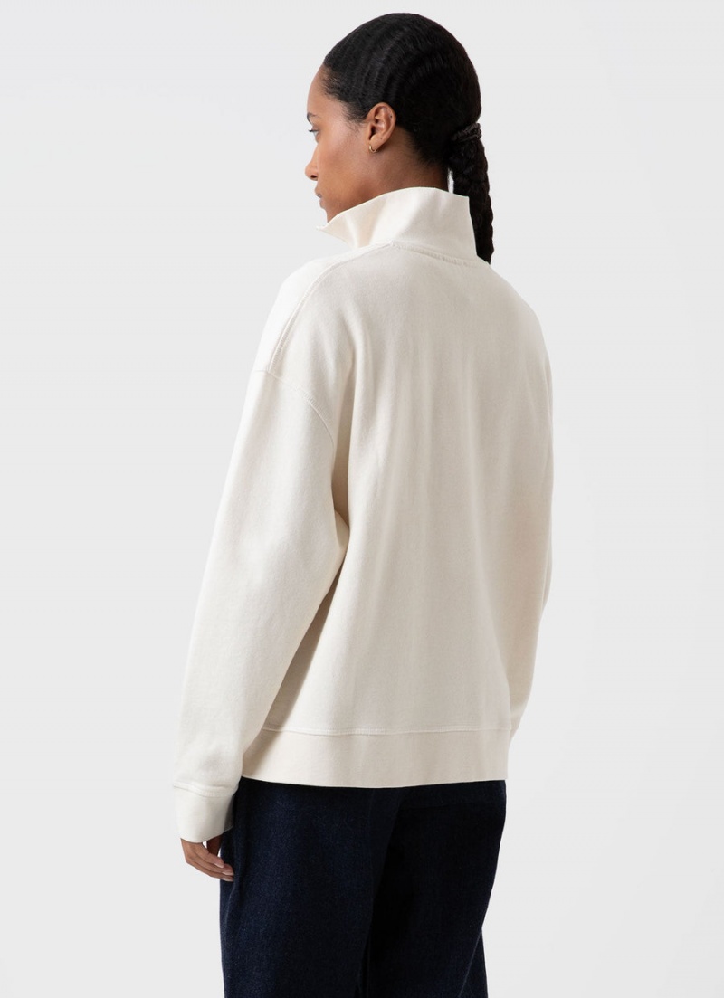 Ecru Sunspel Undyed Half Zip Loopback Sweatshirt | 06847-SQUK | USA